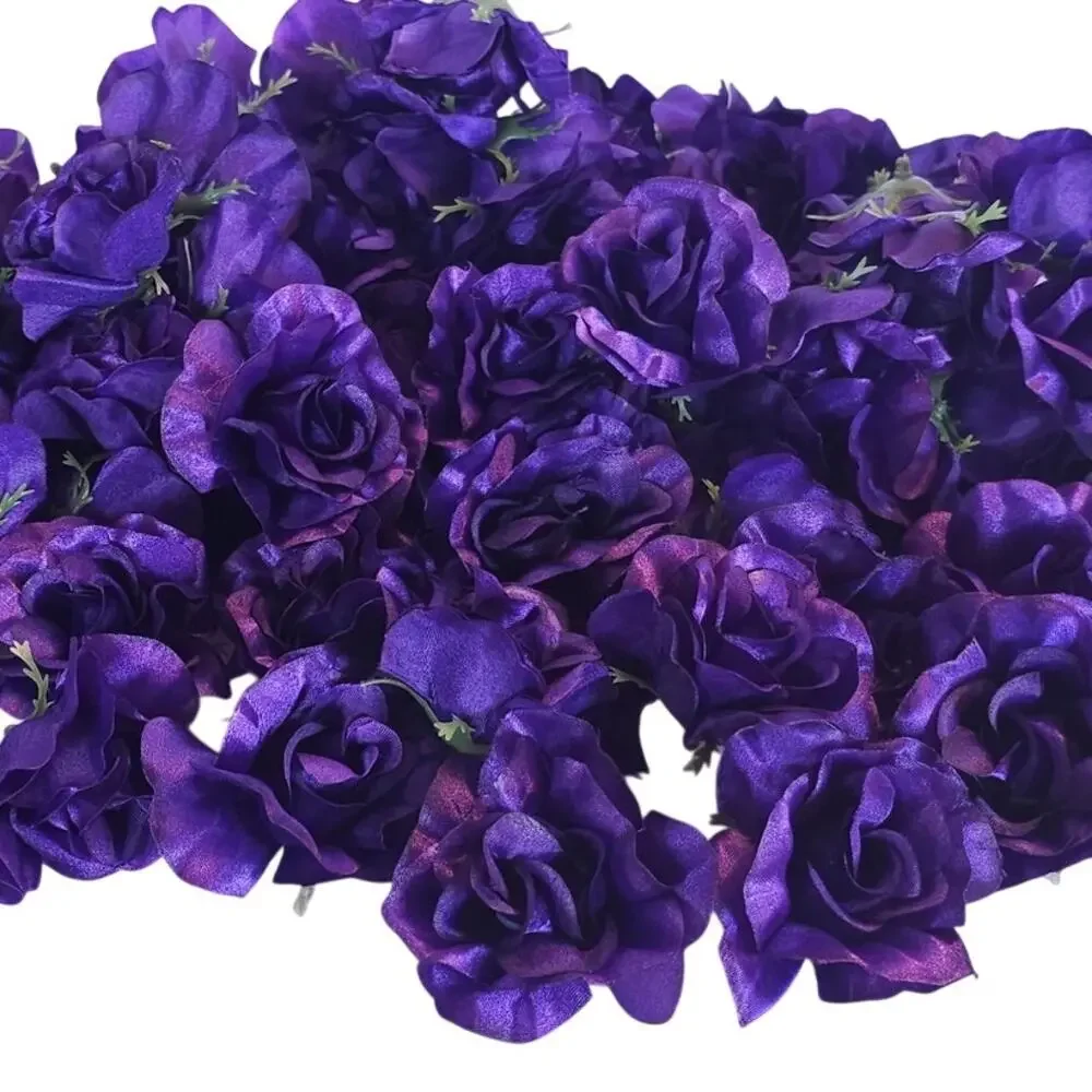 100 Purple Satin Rose Heads Stemless Wedding Floral Craft DIY Wreath 2.5in
